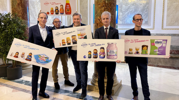 Österreichischer Markenartikelverband betont Mehrwert von Herstellermarken - v.l.: Günter Thumser, Mariusz Jan Demner, Stefan Schauer und Josef Braunshofer sowie Jürgen Vanicek - Quelle: Janina Schwarz